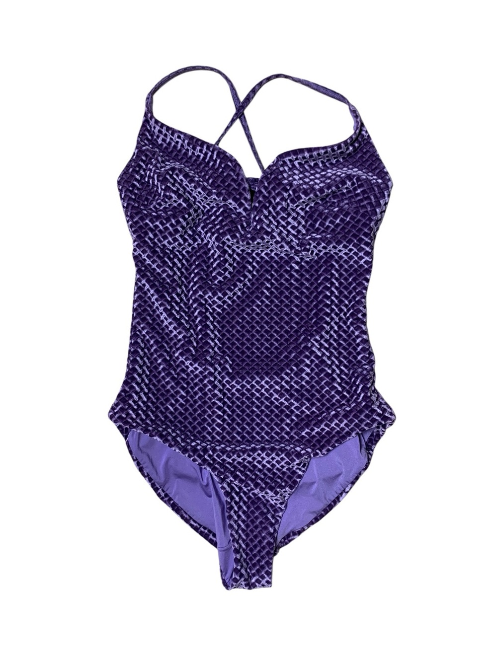 Onia Purple Velvet Textured One Piece Swimsuit Criss Cross Back XS‎